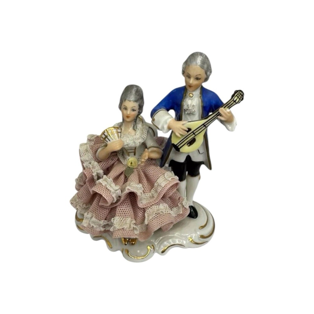 Dresden Sandizell Hoffner Vintage Porcelain Lace Playing Music Couple Germany St